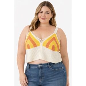 Madden NYC Crochet Knit Tank Top Womens XXL Crop  Rainbow Boho Festival Hippie